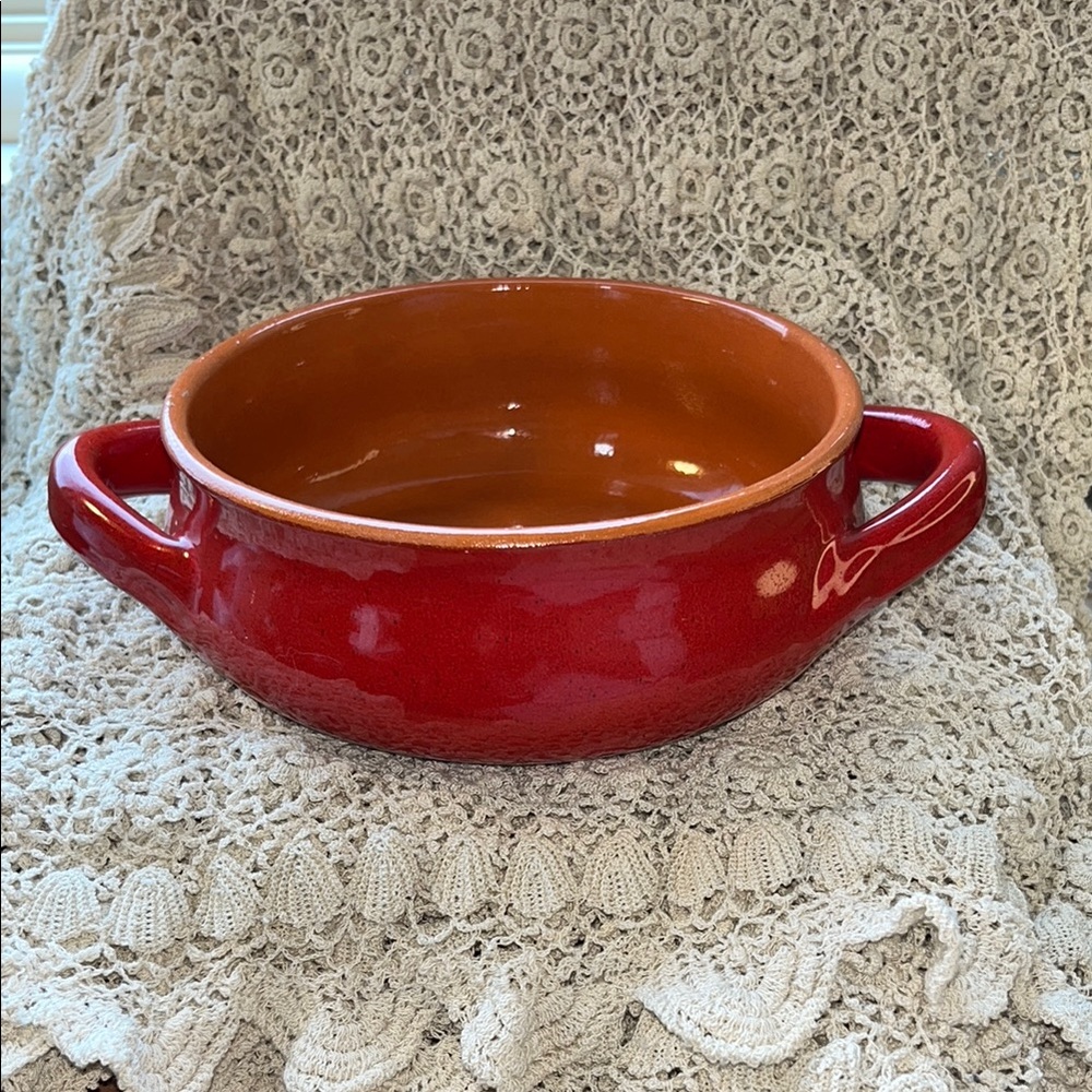 Red‎ Italian Ceramic Soup Bowl with Handles De Silva